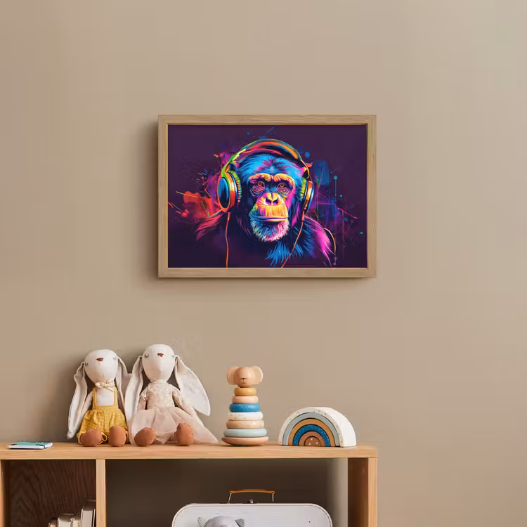 Aap - Koptelefoon - Muziek - Kleurrijk Light Box met batterij (Wandlamp kind) middel -sfeer2_kind