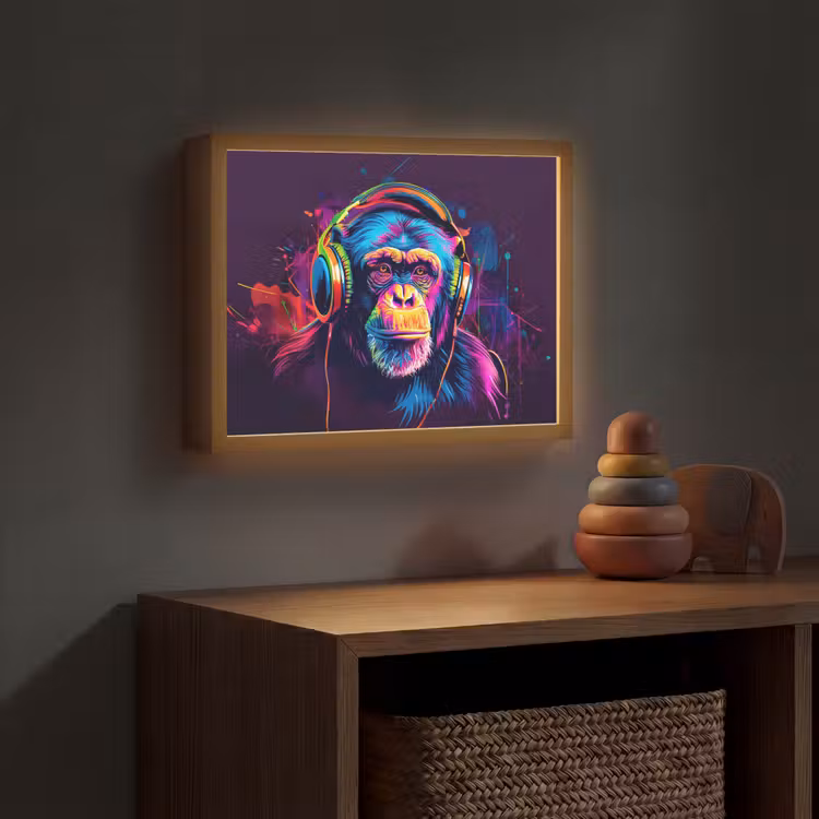 Aap - Koptelefoon - Muziek - Kleurrijk Light Box met batterij (Wandlamp kind) middel -sfeer5_kind