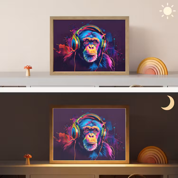 Aap - Koptelefoon - Muziek - Kleurrijk Light Box met batterij (Wandlamp kind) middel -sfeer3_kind