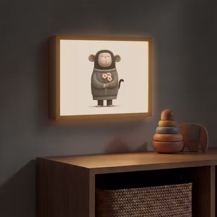 Aap - Roze bloemen - Speels Light Box met batterij (Wandlamp kind) middel -sfeer5_kind