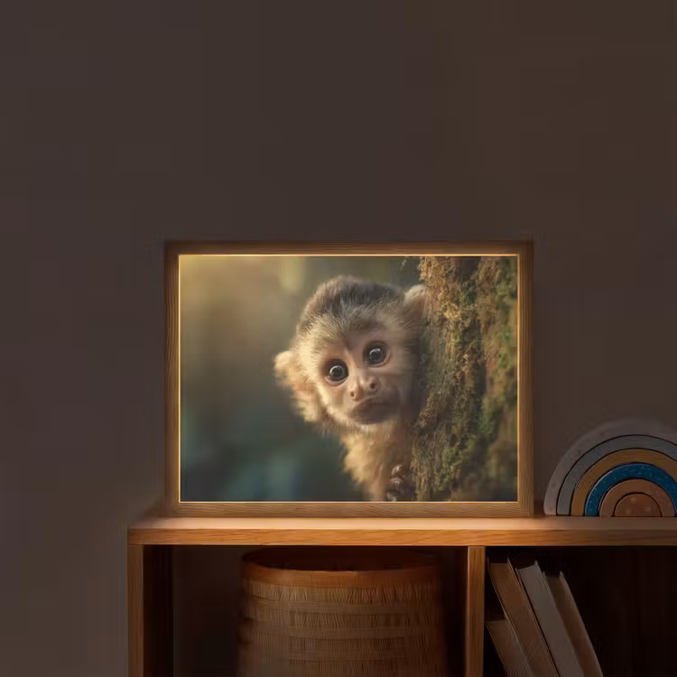 Aap - Boomstronk - Bruin Light Box met batterij (Wandlamp kind) middel -sfeer1_kind