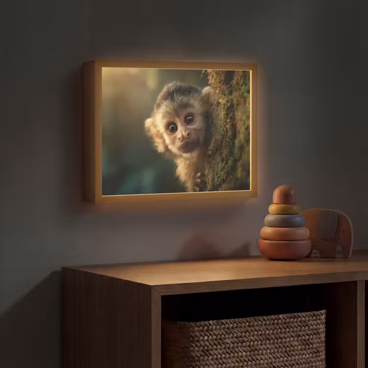 Aap - Boomstronk - Bruin Light Box met batterij (Wandlamp kind) middel -sfeer5_kind