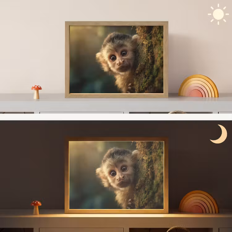 Aap - Boomstronk - Bruin Light Box met batterij (Wandlamp kind) middel -sfeer3_kind