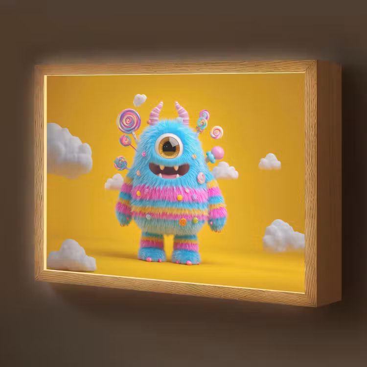 Monster - Snoep - Geel - Kleurrijk Light Box met batterij (Wandlamp kind) middel -z3d_website