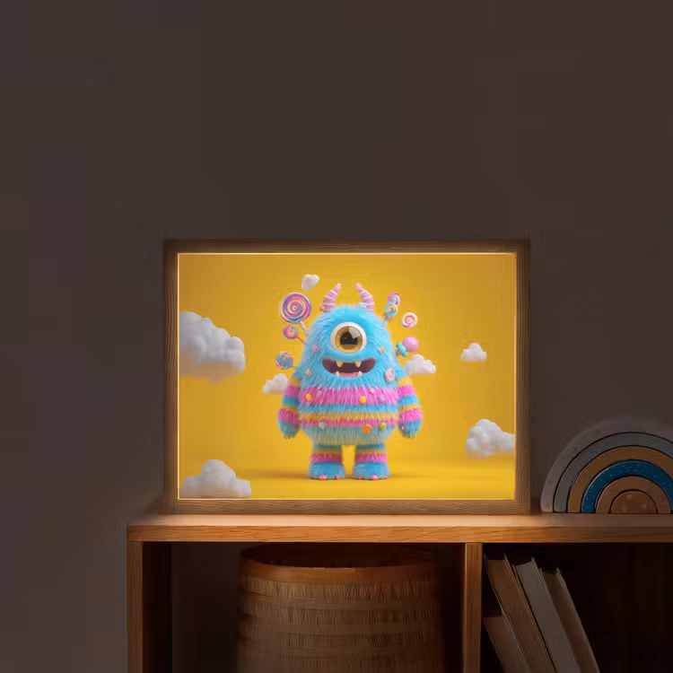 Monster - Snoep - Geel - Kleurrijk Light Box met batterij (Wandlamp kind) middel -sfeer1_kind