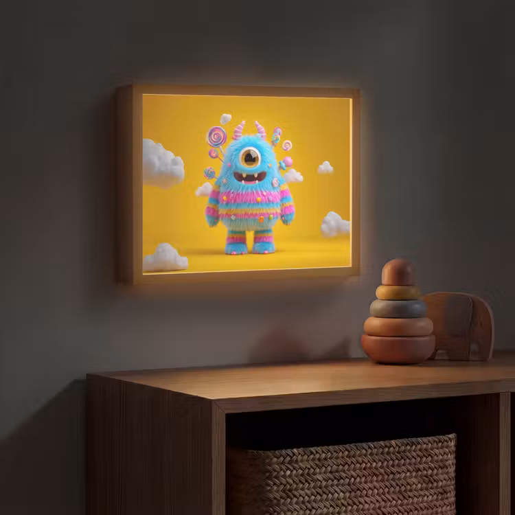 Monster - Snoep - Geel - Kleurrijk Light Box met batterij (Wandlamp kind) middel -sfeer5_kind