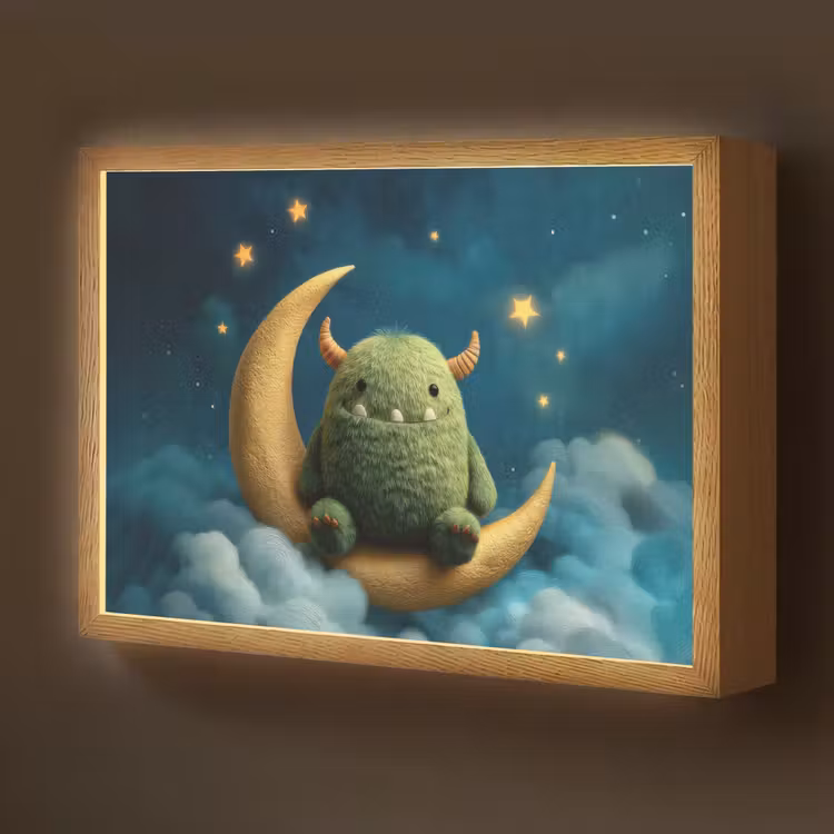 Monster - Groen - Maan - Wolken Light Box met batterij (Wandlamp kind) middel -z3d_website