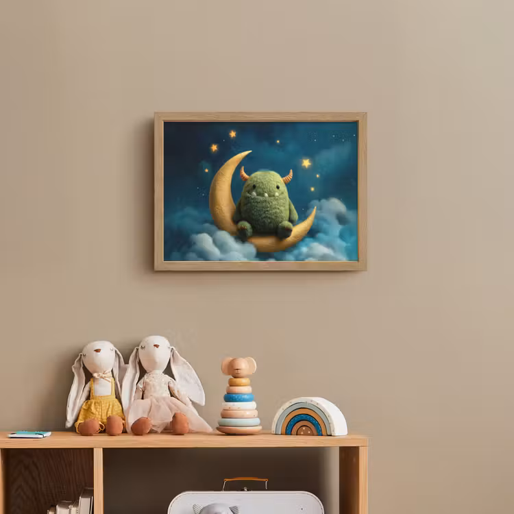 Monster - Groen - Maan - Wolken Light Box met batterij (Wandlamp kind) middel -sfeer2_kind