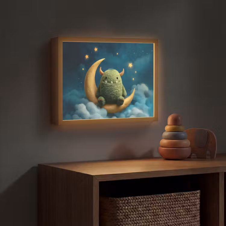 Monster - Groen - Maan - Wolken Light Box met batterij (Wandlamp kind) middel -sfeer5_kind