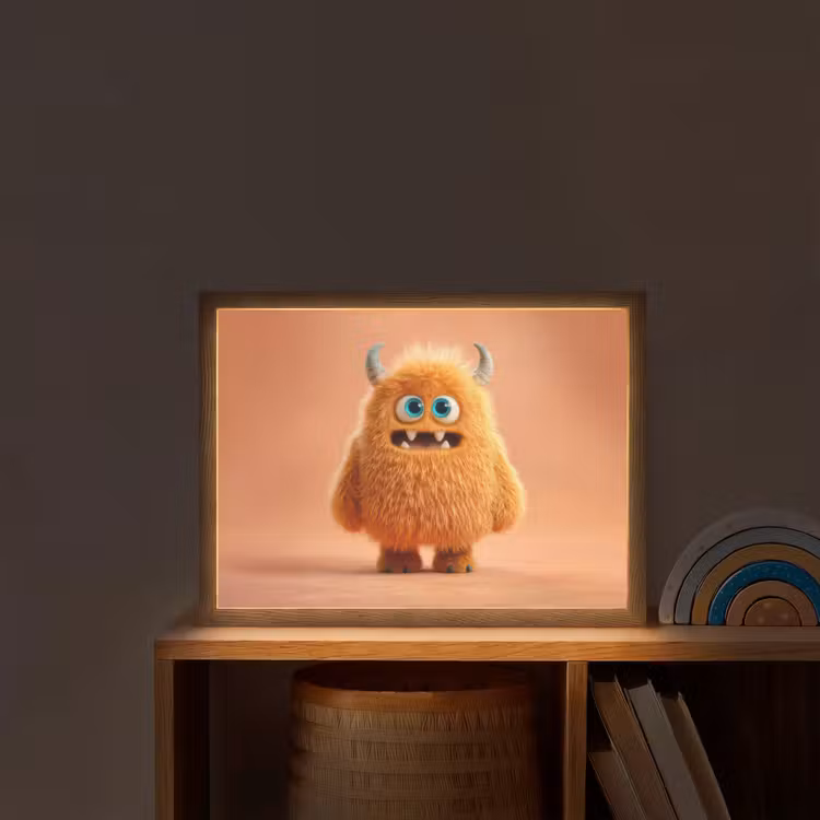 Monster - Knuffel - Oranje Light Box met batterij (Wandlamp kind) middel -sfeer1_kind
