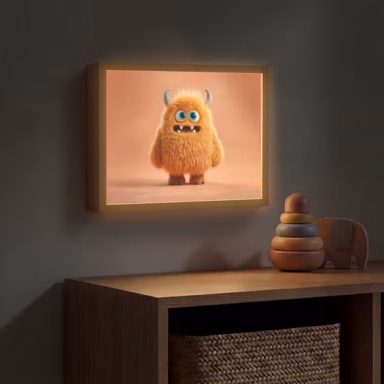 Monster - Knuffel - Oranje Light Box met batterij (Wandlamp kind) middel -sfeer5_kind