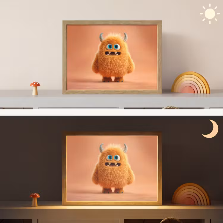 Monster - Knuffel - Oranje Light Box met batterij (Wandlamp kind) middel -sfeer3_kind