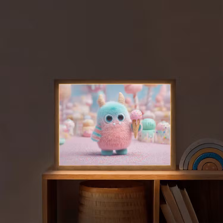 Monster - Pastel - Roze - Snoep Light Box met batterij (Wandlamp kind) middel -sfeer1_kind