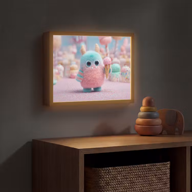 Monster - Pastel - Roze - Snoep Light Box met batterij (Wandlamp kind) middel -sfeer5_kind