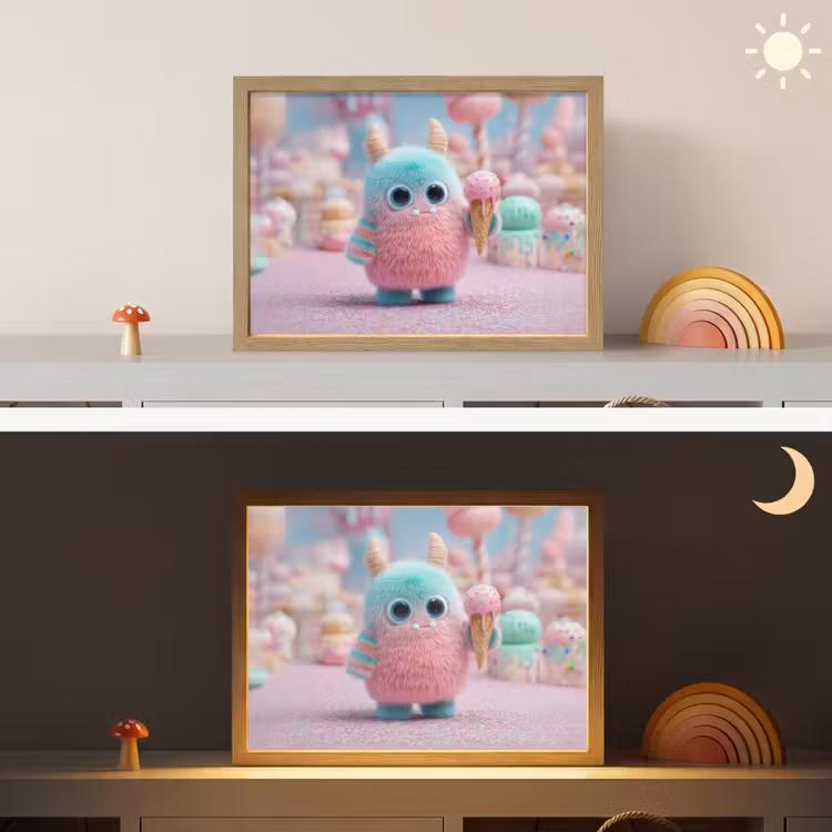 Monster - Pastel - Roze - Snoep Light Box met batterij (Wandlamp kind) middel -sfeer3_kind