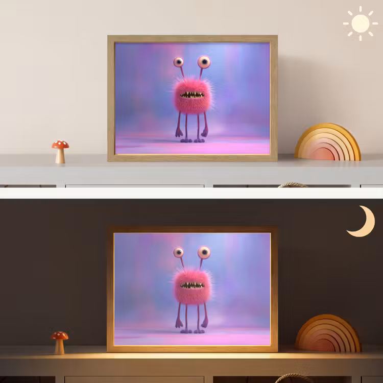 Monster - Roze - Paars Light Box met batterij (Wandlamp kind) middel -sfeer3_kind