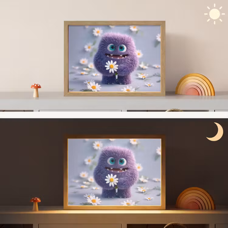 Monster - Paars - Madeliefjes Light Box met batterij (Wandlamp kind) middel -sfeer3_kind