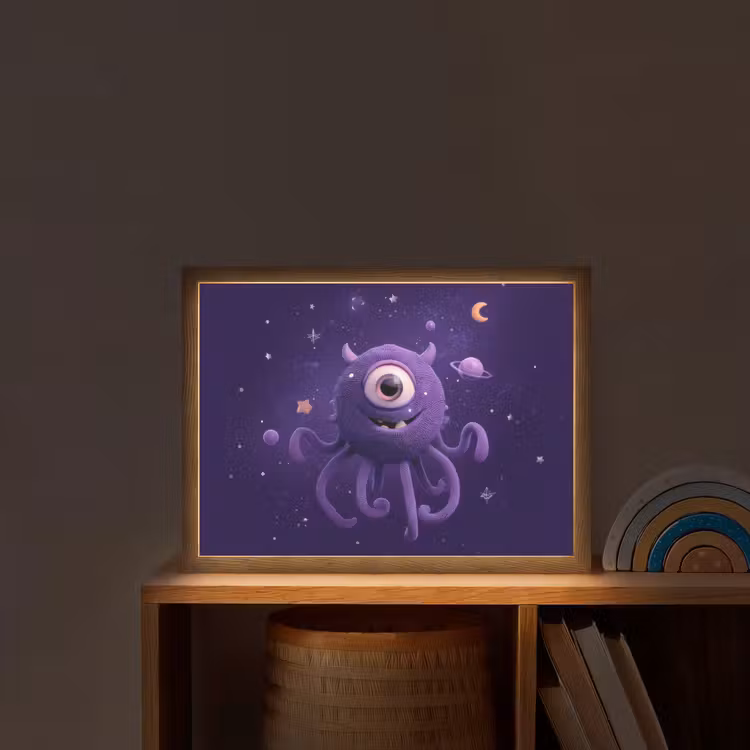 Monster - Paars - Ruimte Light Box met batterij (Wandlamp kind) middel -sfeer1_kind