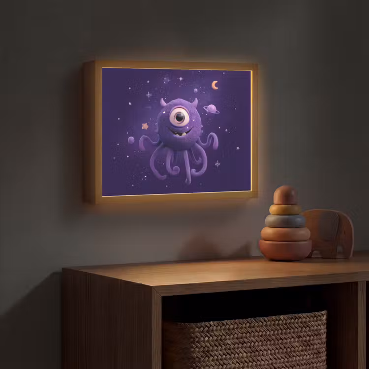 Monster - Paars - Ruimte Light Box met batterij (Wandlamp kind) middel -sfeer5_kind
