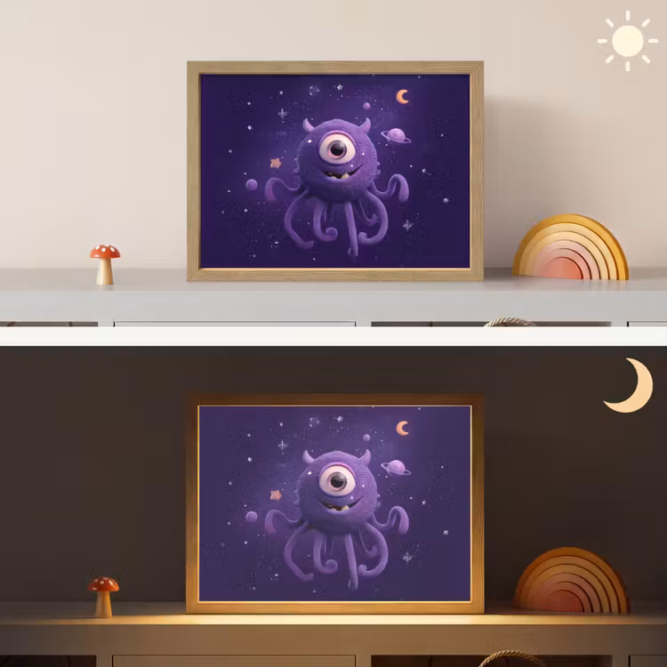 Monster - Paars - Ruimte Light Box met batterij (Wandlamp kind) middel -sfeer3_kind