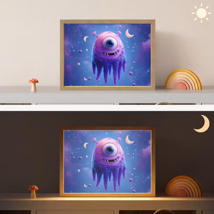 Monster - Ruimte - Sterren - Paars Light Box met batterij (Wandlamp kind) middel -sfeer3_kind