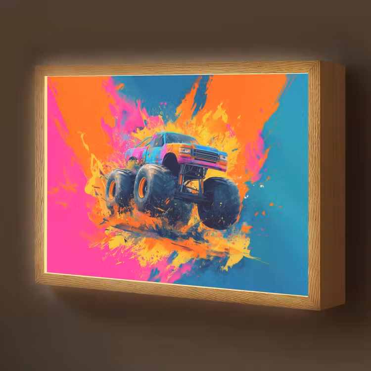 Monstertruck - Abstract - Verfspatten - Kleurrijk Light Box met batterij (Wandlamp kind) middel -z3d_website
