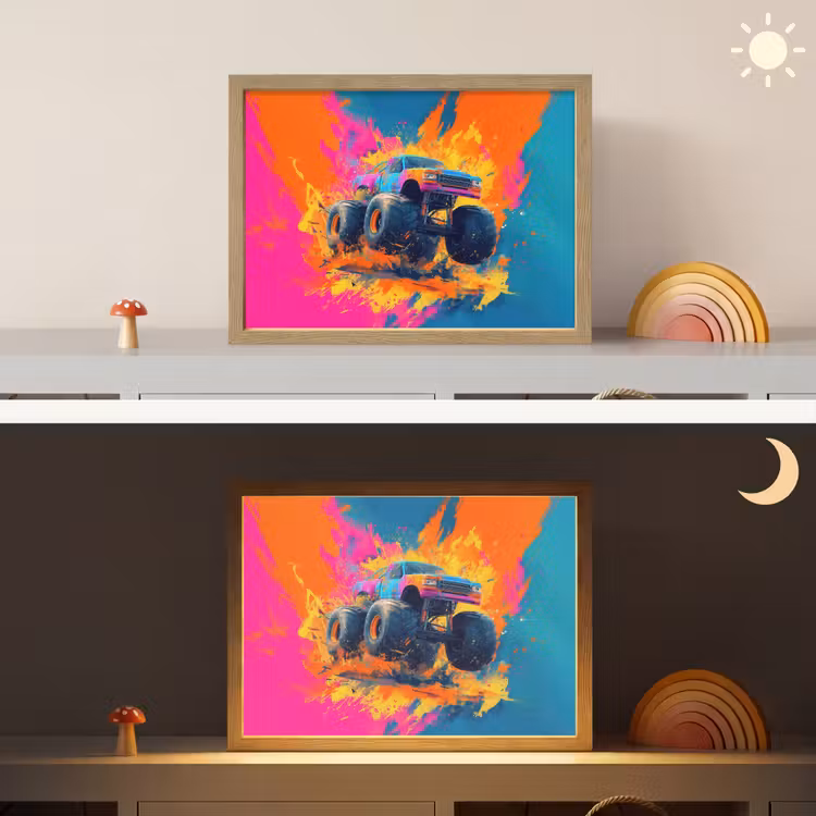 Monstertruck - Abstract - Verfspatten - Kleurrijk Light Box met batterij (Wandlamp kind) middel -sfeer3_kind