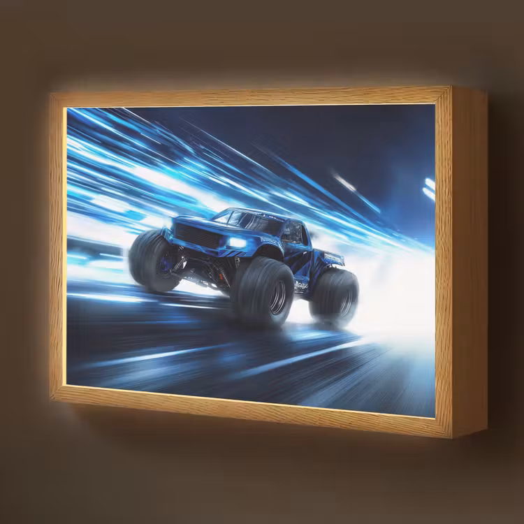 Monstertruck - Blauw - Neon - Lichten Light Box met batterij (Wandlamp kind) middel -z3d_website