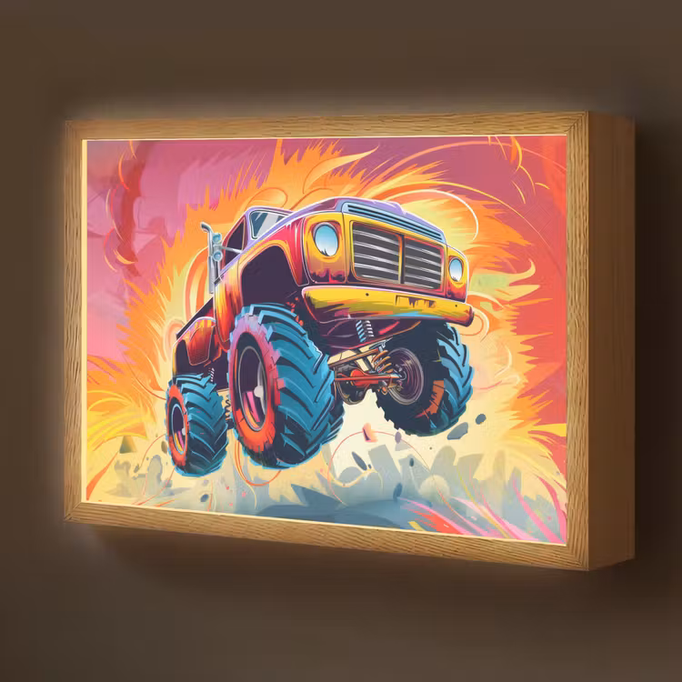 Monstertruck - Auto - Jongens - Kleurrijk Light Box met batterij (Wandlamp kind) middel -z3d_website