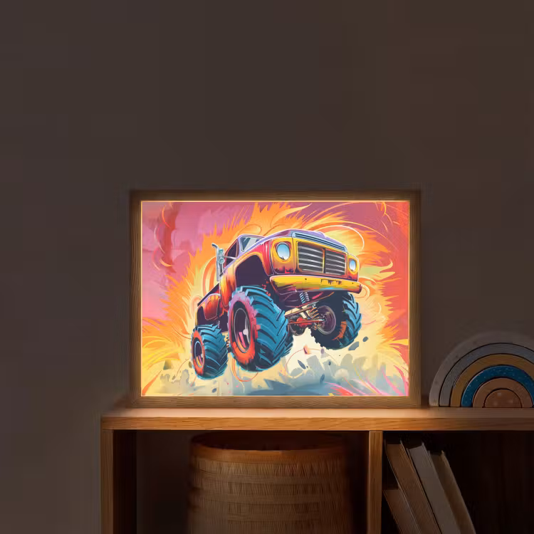 Monstertruck - Auto - Jongens - Kleurrijk Light Box met batterij (Wandlamp kind) middel -sfeer1_kind