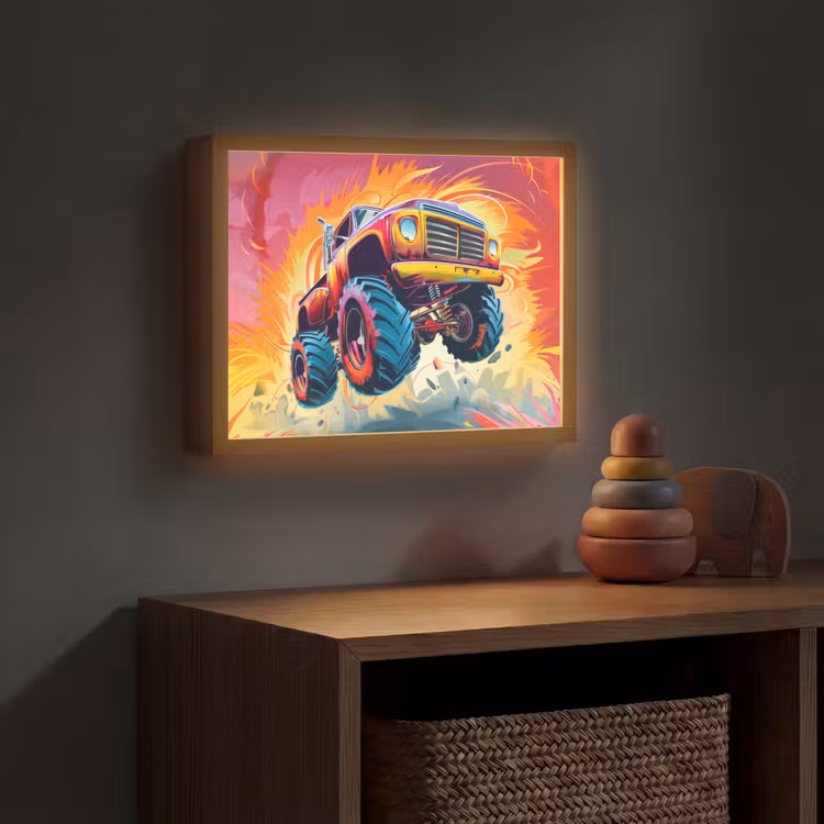 Monstertruck - Auto - Jongens - Kleurrijk Light Box met batterij (Wandlamp kind) middel -sfeer5_kind