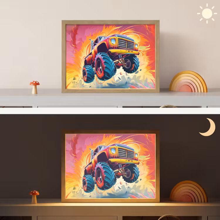 Monstertruck - Auto - Jongens - Kleurrijk Light Box met batterij (Wandlamp kind) middel -sfeer3_kind