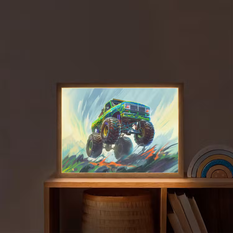 Monstertruck - Auto - Jongens - Groen Light Box met batterij (Wandlamp kind) middel -sfeer1_kind