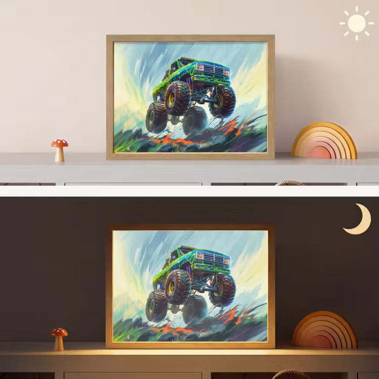 Monstertruck - Auto - Jongens - Groen Light Box met batterij (Wandlamp kind) middel -sfeer3_kind
