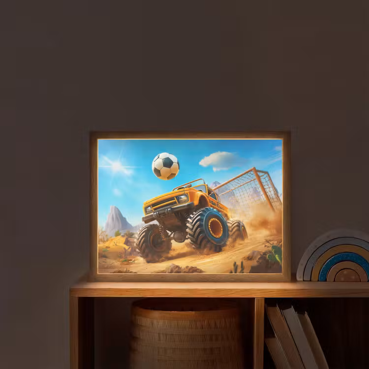 Monstertruck - Voetbal - Woestijn Light Box met batterij (Wandlamp kind) middel -sfeer1_kind