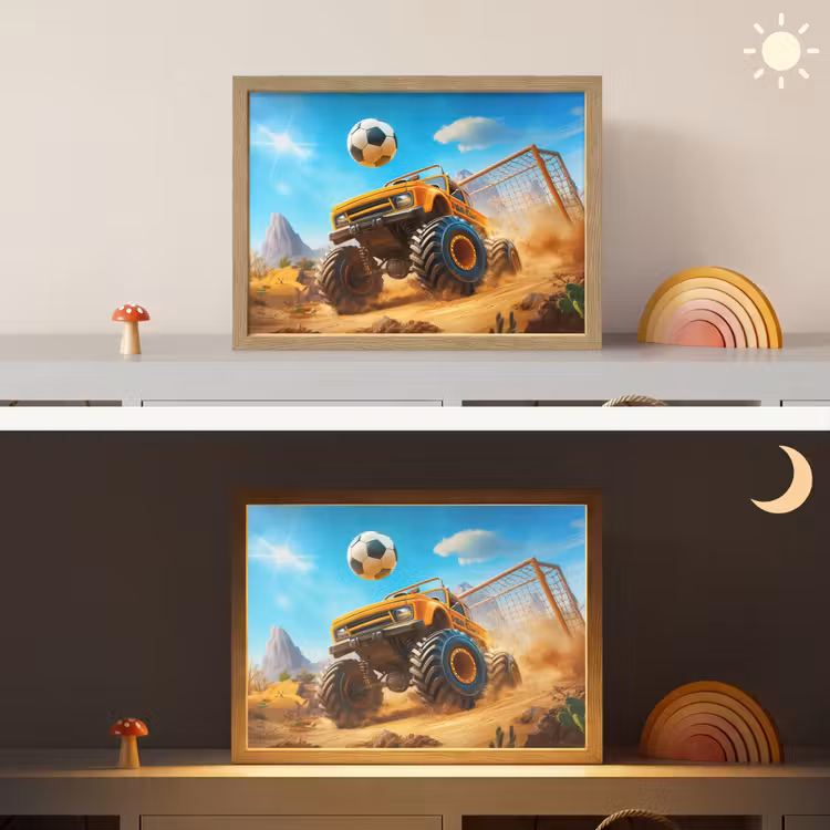 Monstertruck - Voetbal - Woestijn Light Box met batterij (Wandlamp kind) middel -sfeer3_kind