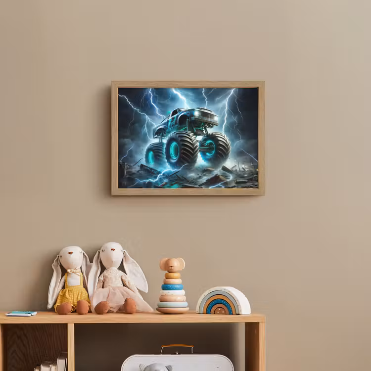 Monstertruck - Bliksem - Blauw - Jongens - Auto Light Box met batterij (Wandlamp kind) middel -sfeer2_kind