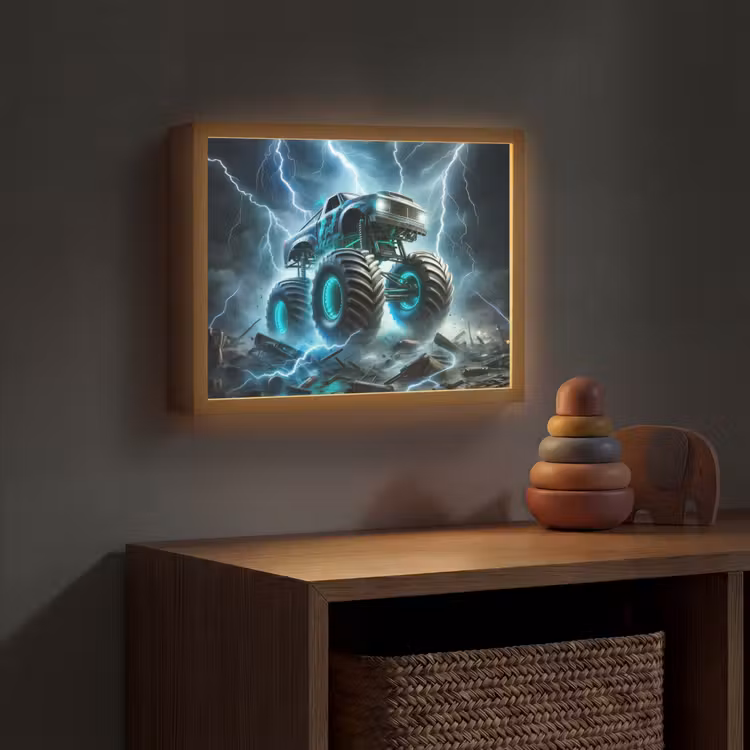Monstertruck - Bliksem - Blauw - Jongens - Auto Light Box met batterij (Wandlamp kind) middel -sfeer5_kind