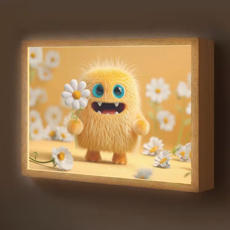 Monster - Geel - Madeliefjes Light Box met batterij (Wandlamp kind) middel -z3d_website