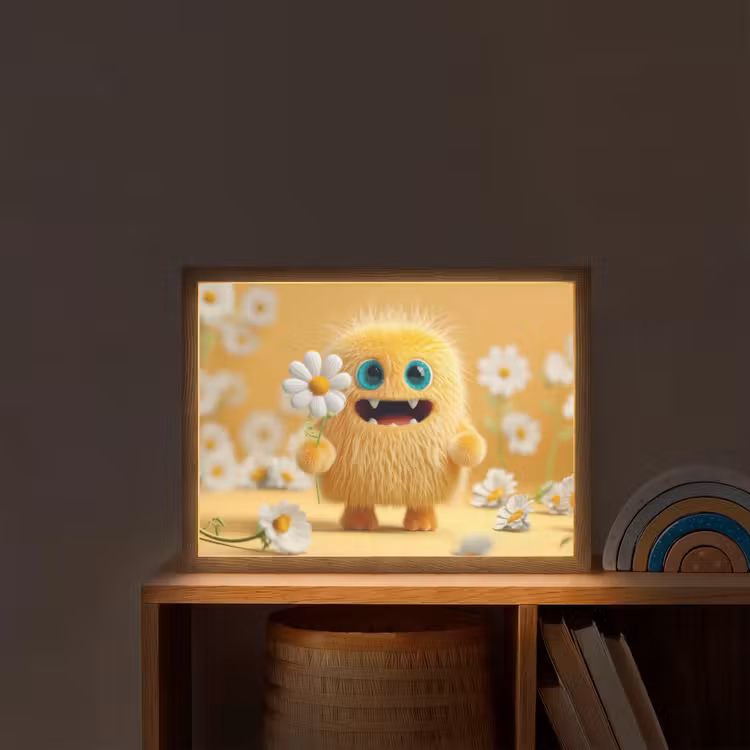 Monster - Geel - Madeliefjes Light Box met batterij (Wandlamp kind) middel -sfeer1_kind