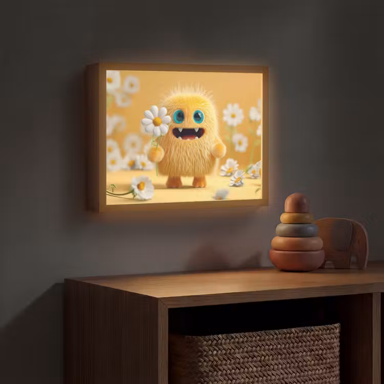 Monster - Geel - Madeliefjes Light Box met batterij (Wandlamp kind) middel -sfeer5_kind