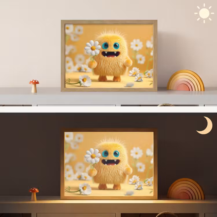 Monster - Geel - Madeliefjes Light Box met batterij (Wandlamp kind) middel -sfeer3_kind