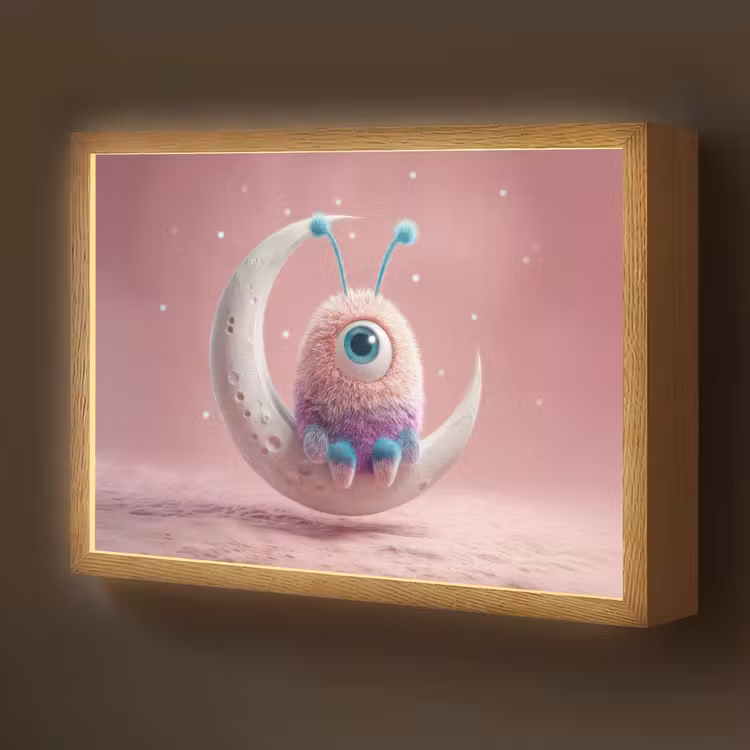 Maan - Monster - Roze Light Box met batterij (Wandlamp kind) middel -z3d_website
