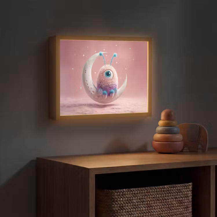 Maan - Monster - Roze Light Box met batterij (Wandlamp kind) middel -sfeer5_kind