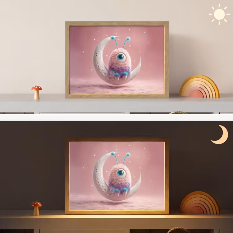 Maan - Monster - Roze Light Box met batterij (Wandlamp kind) middel -sfeer3_kind