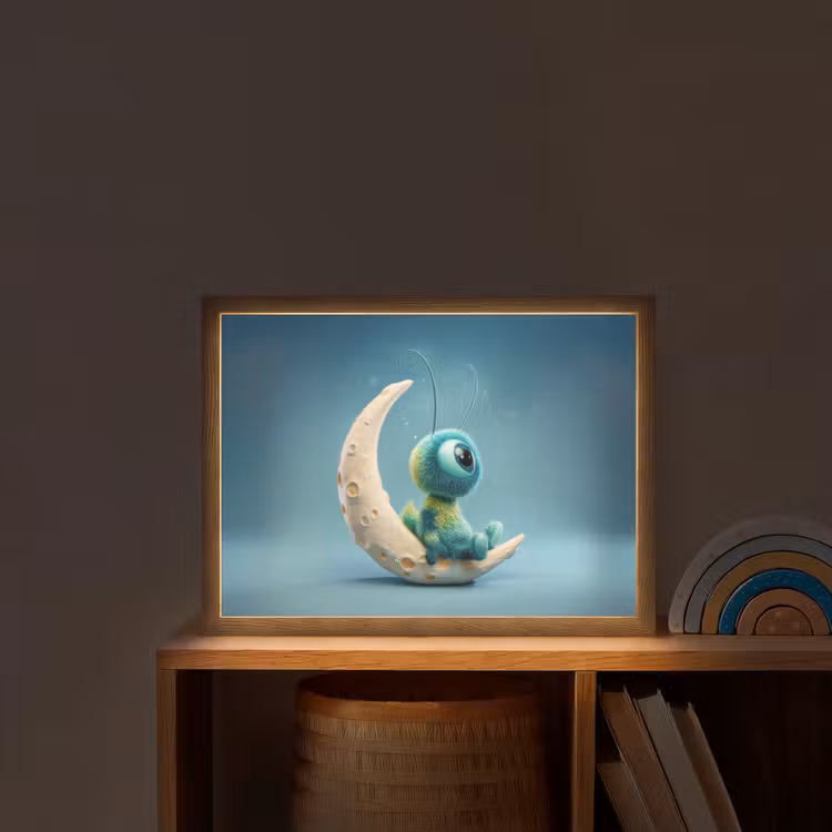 Maan - Ruimtewezen - Blauw Light Box met batterij (Wandlamp kind) middel -sfeer1_kind