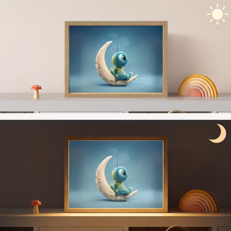 Maan - Ruimtewezen - Blauw Light Box met batterij (Wandlamp kind) middel -sfeer3_kind