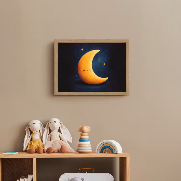 Maan - Geel - Sterren - Gezichtje Light Box met batterij (Wandlamp kind) middel -sfeer2_kind