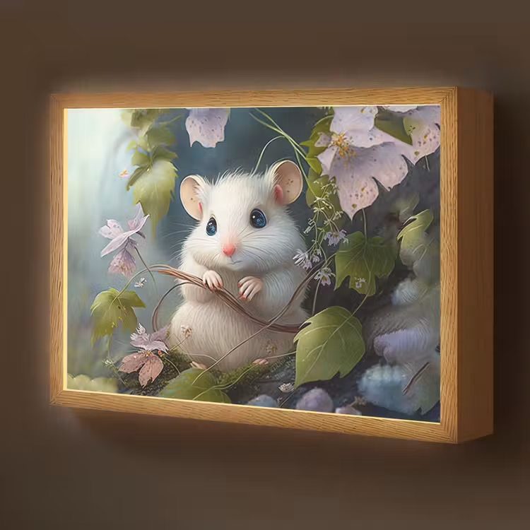 Muis - Bos - Bloemen - Illustratie - Bosdieren Light Box met batterij (Wandlamp kind) middel -z3d_website