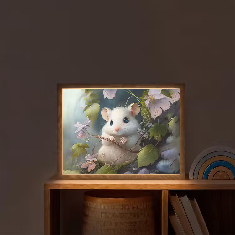 Muis - Bos - Bloemen - Illustratie - Bosdieren Light Box met batterij (Wandlamp kind) middel -sfeer1_kind